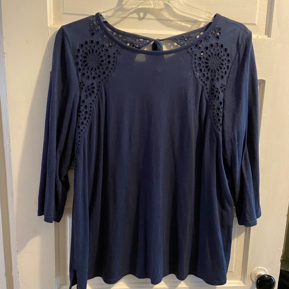 J Jill Navy Light Eyelet Knit Top - L